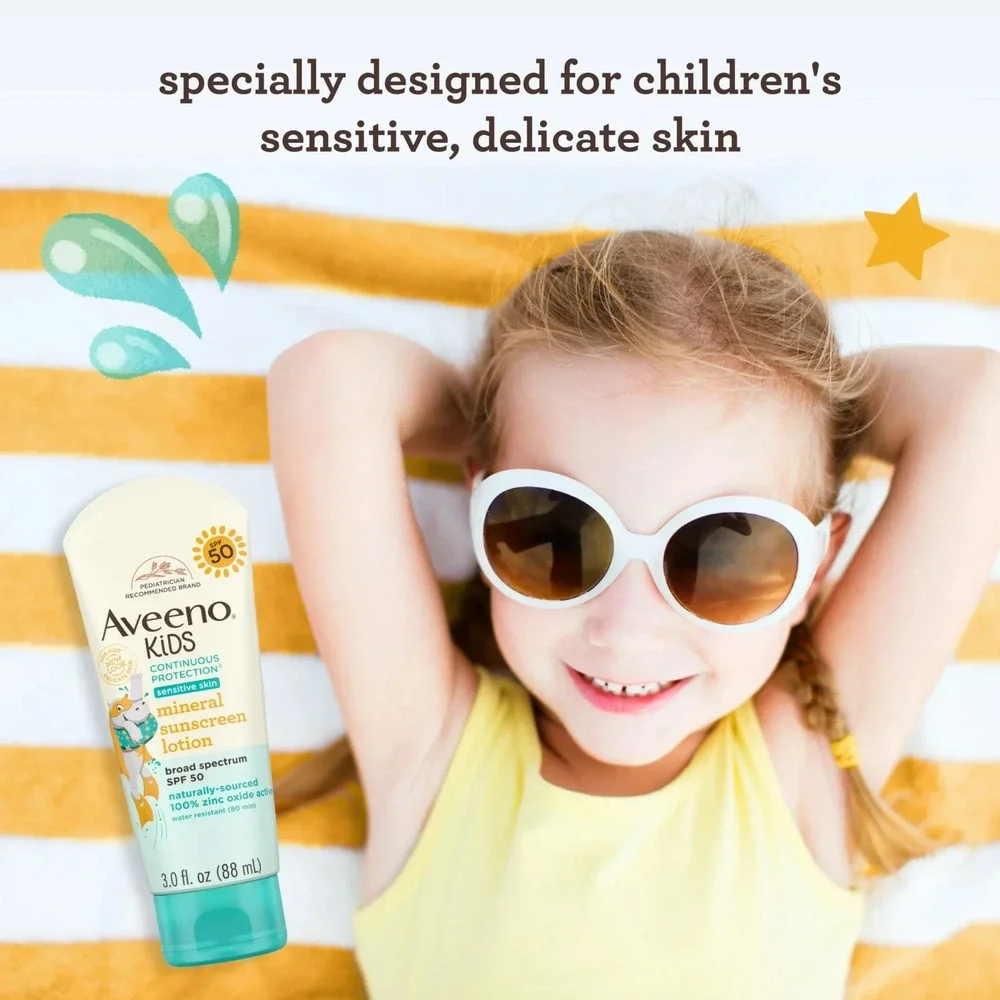 3X Aveeno Kids Continuous Protection Sensitive Skin SPF 50 3.0 fl oz